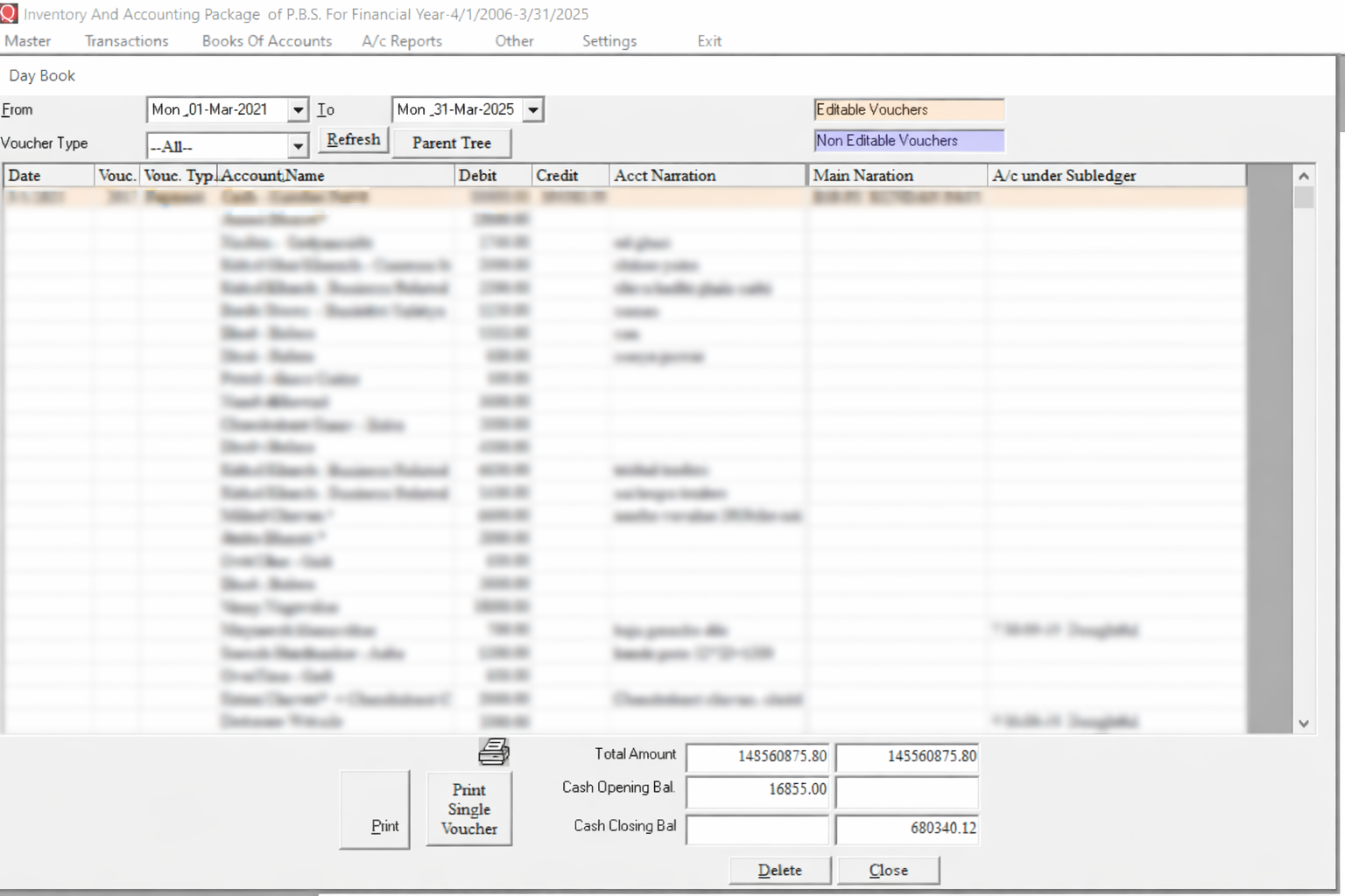Software Day Book Interface