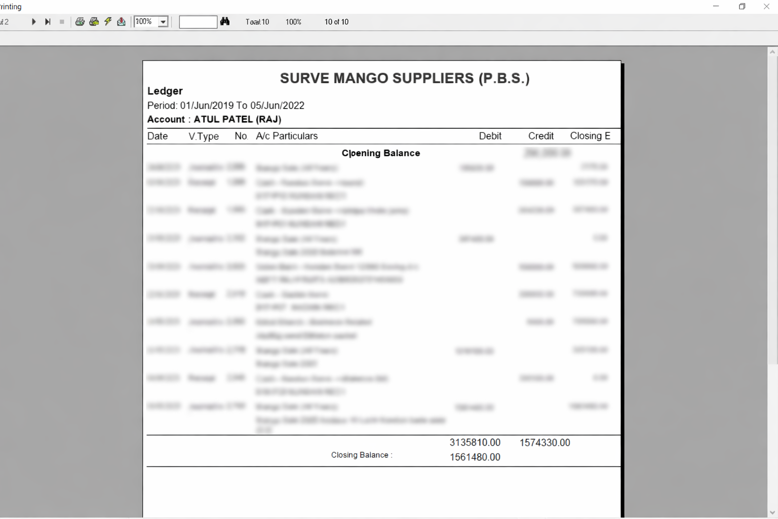 Printable Ledger Report Ledger